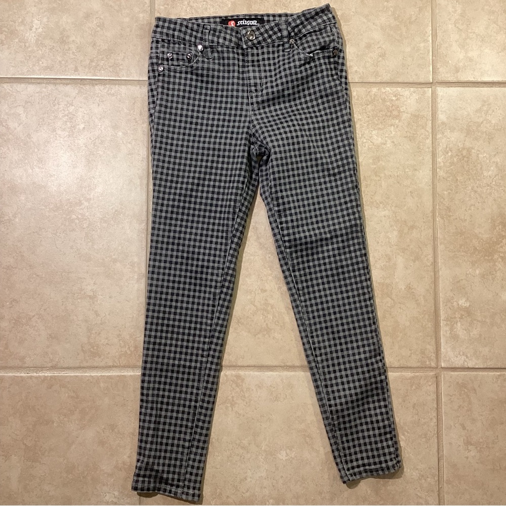 Scissor Brand Stretch Gray and Black Checkered Skinny Pants Girls …